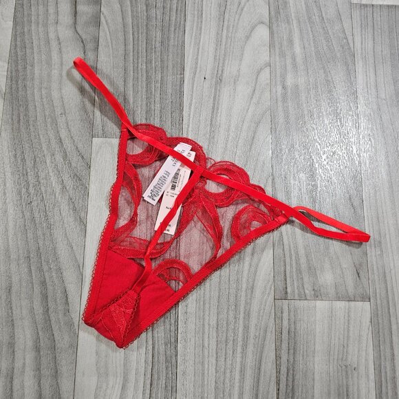 Victoria's Secret DREAM ANGELS Red Bow Embroidery Mesh V-String Panty Size XL - Picture 4 of 4